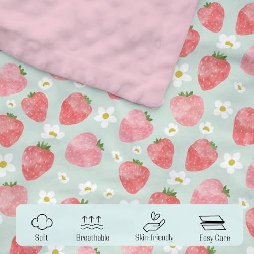 Soft Mink Baby Blanket Strawberry Floral Double Layer Dotted Backing 30x40