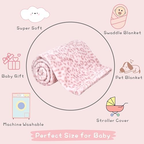 Yurhap Leopard Print Baby Blanket Fleece 30x40 Light Pink
