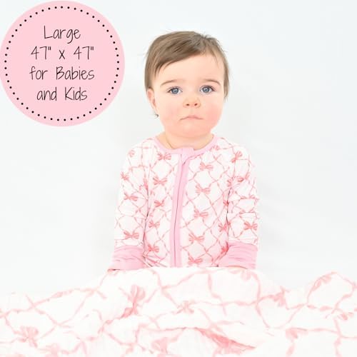 LollyBanks Pink Bow Muslin Blanket 47x47 6 Layers