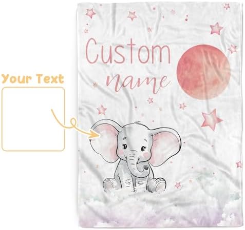 Personalized Baby Blanket with Name Pink Elephant Double Layer Dotted Swaddle