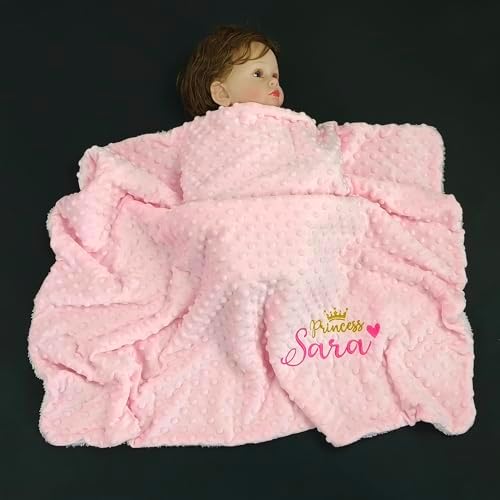 Personalized Baby Blanket with Name - 27x35 Inch Pink Minky Fleece
