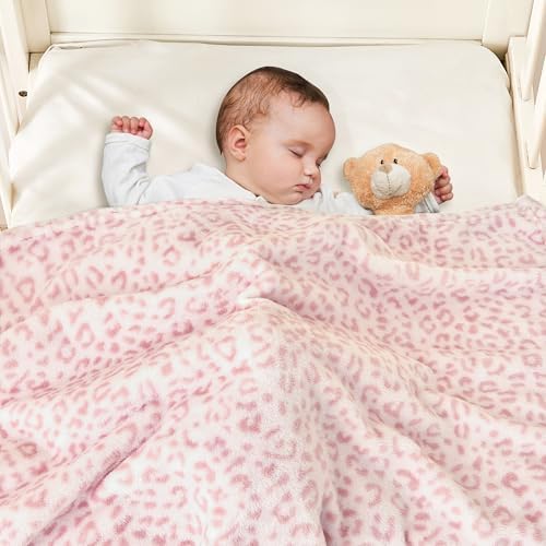 Yurhap Leopard Print Baby Blanket Fleece 30x40 Light Pink
