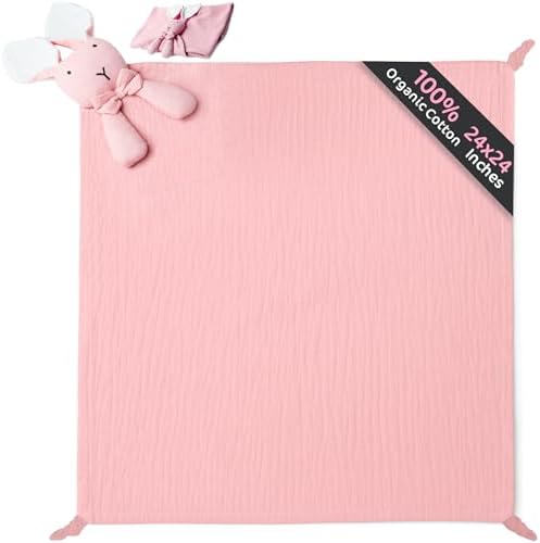 Baby Lovey Blanket with Plush Bunny - Soft Muslin 24x24 Inches