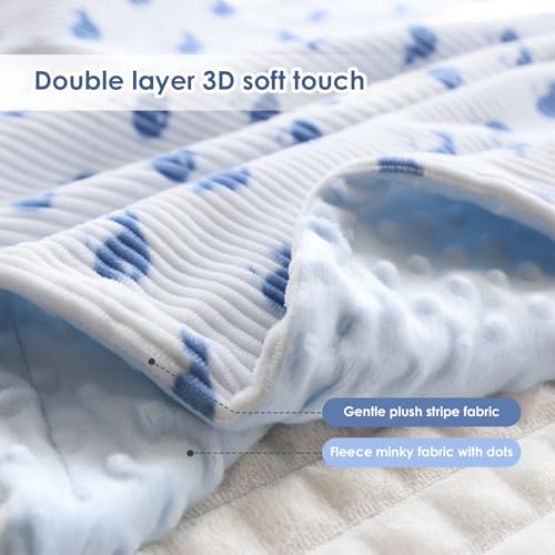 BORITAR Baby Blankets with Blue Whale Pattern and Double Dotted Fleece Backing