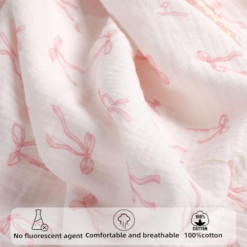 Brenaly Muslin Baby Blanket Pink Bow Print 40x40 Inch