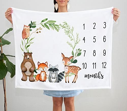 Yuzioey Baby Milestone Blanket - Woodland Forest Animals Growth Tracker 50x40 Inches