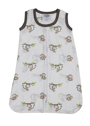 Bacati Muslin Happy Monkeys Sleeping Bag - Newborn BeigeGray 1