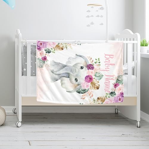 Personalized Elephant Baby Blanket with Name - Soft and Cozy
