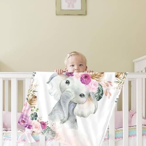 Personalized Elephant Baby Blanket with Name - Soft and Cozy