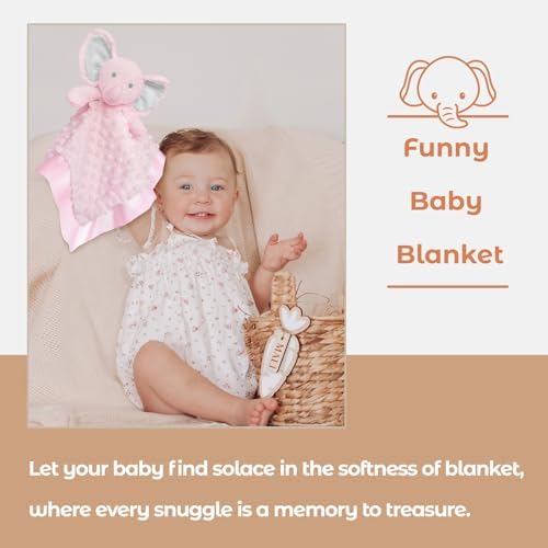 MOVEPAI Pink Elephant Security Blanket 16 Inch
