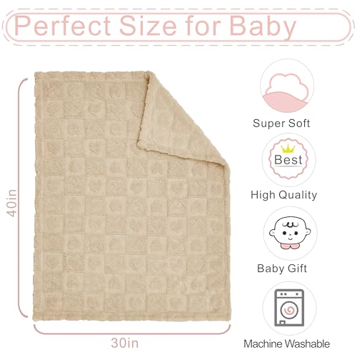 Yurhap Heart Checkered Fleece Baby Blanket 30x40 Khaki