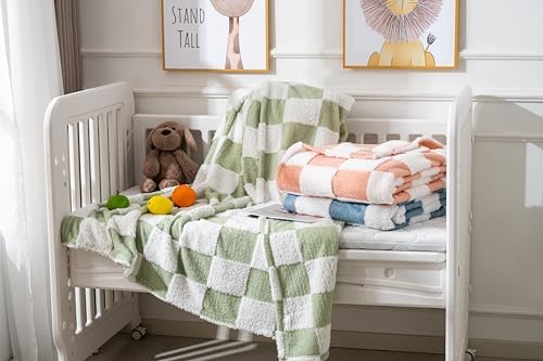 Yagle Mate Fleece Baby Blanket 3D Checkerboard Blue