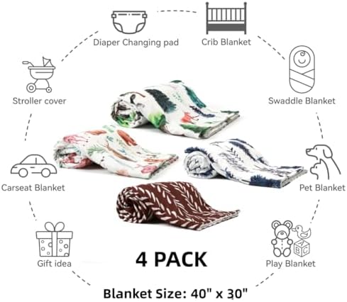 4 Pack Soft Woodland Baby Blankets for Newborn Toddlers