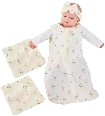4 PCS Baby Girl Sleep Sack Set with Headband Burp Cloths