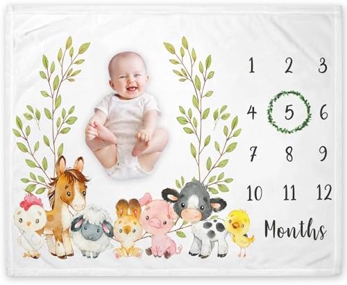 Yuzioey Farm Animals Milestone Blanket 50x40