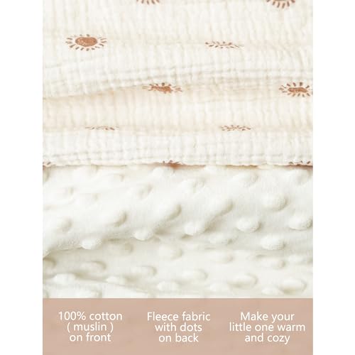 Konssy Soft Baby Blanket with Muslin Cotton Front and Dotted Fleece Back