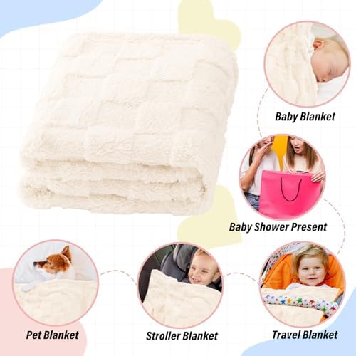VEIDIA Plush Checkered Baby Blanket 30x39 Beige