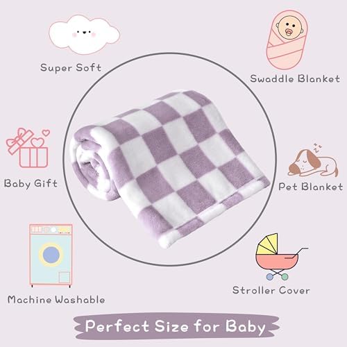 Yurhap Checkered Baby Blanket Fleece 30x40 Purple 1
