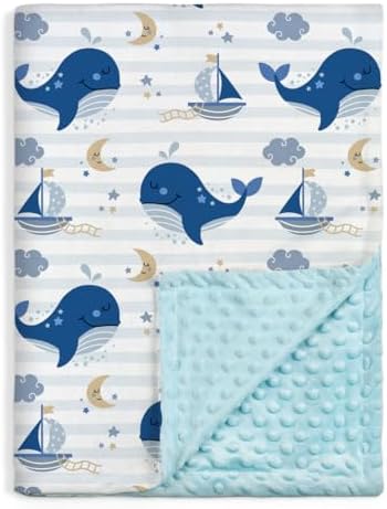 SANDJEST Whale Kid Blanket 30x40 - Soft Minky Blanket with Dotted Backing