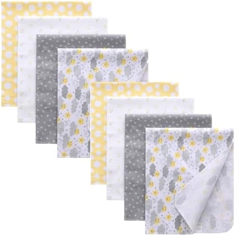 Waoot Kdet Cotton Flannel Receiving Blankets 8 Pcs for Baby