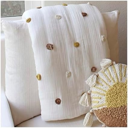 Crane Baby Blanket 36 x 36 Cream Soft Cotton Pom Pom