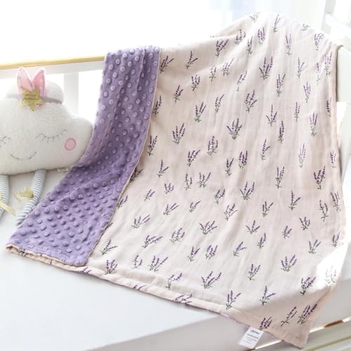 LifeTree Baby Blanket - Soft Double Layer Swaddle Lavender 31x40 Inches