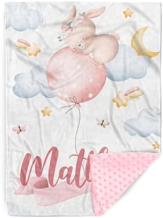 Personalized Baby Blanket with Name Lunar Bunny Design 1