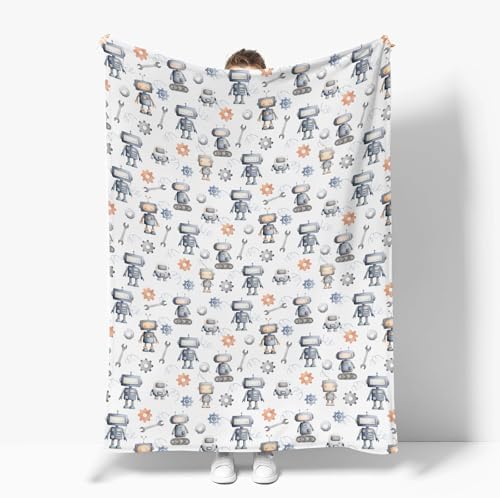 Watercolor Robots Baby Blanket for Boy Girl