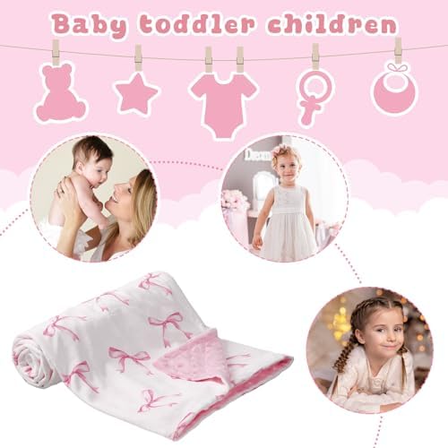Pink Bow Baby Blanket for Girls 40x30 Inch Swaddle Blanket