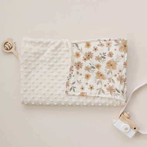 Konssy Soft Baby Blanket with Muslin Cotton Front and Dotted Fleece Back