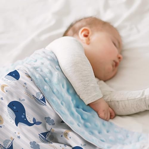 SANDJEST Whale Kid Blanket 30x40 - Soft Minky Blanket with Dotted Backing