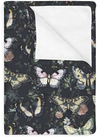 Gothic Moth Black Floral Baby Blanket 30x40