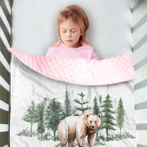 Custom Name Baby Receiving Blanket with Bear in Forest Theme