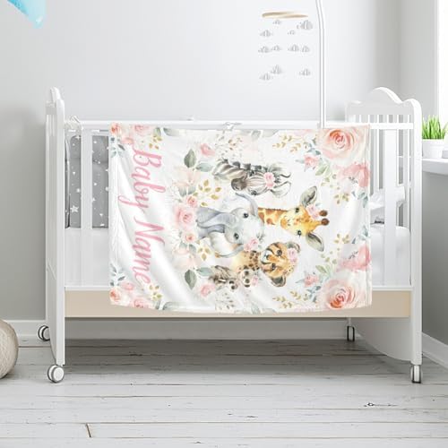 Custom Elephant Baby Blanket with Name Personalized for Girls Boys