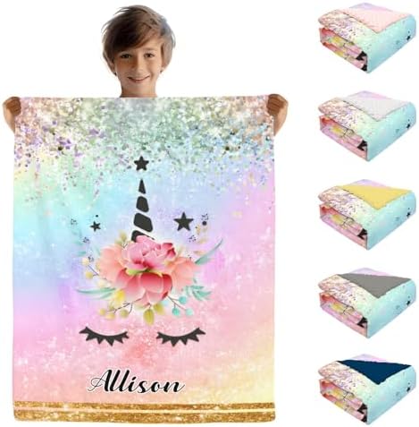 Personalized Baby Blanket with Name - Unicorn Rainbow Design