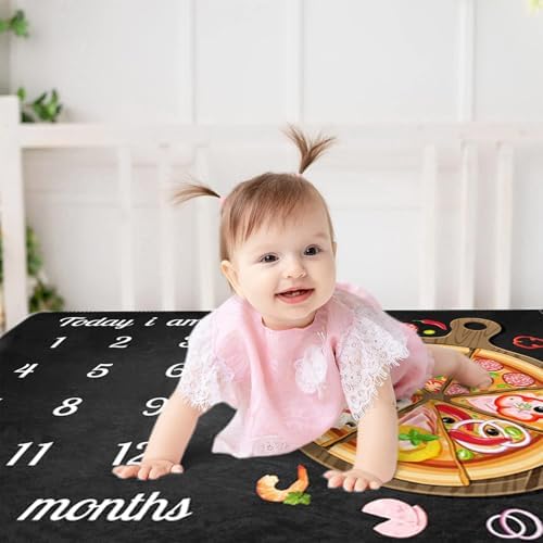 CSFOTO Funny Baby Milestone Blanket with Pizza Design