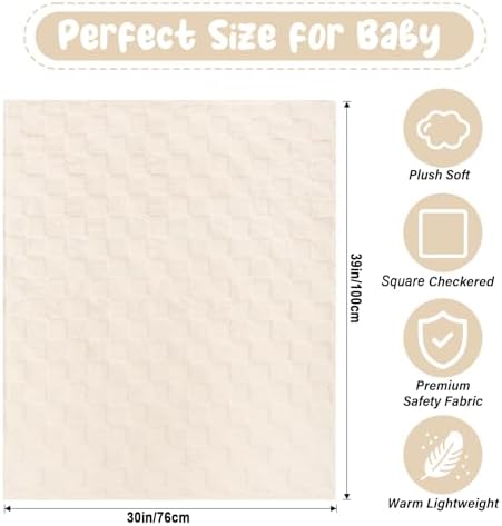 VEIDIA Plush Checkered Baby Blanket 30x39 Beige