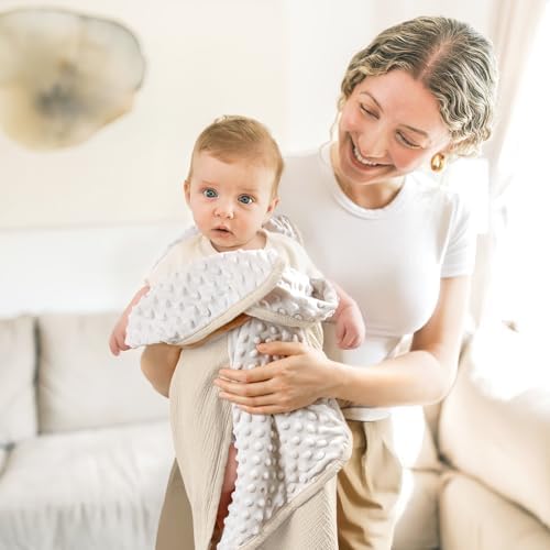 Lulumoon Baby Blanket - Minky Dot Muslin 30x40 Ivory