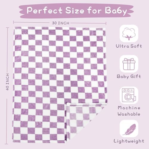Yurhap Checkered Baby Blanket Fleece 30x40 Purple 1