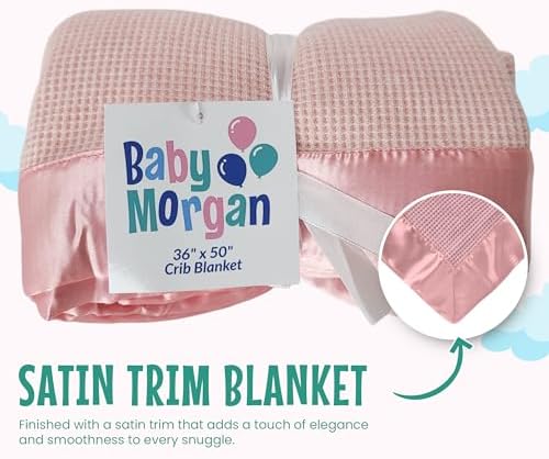 Baby Morgan Thermal Waffle Blanket - Soft Cozy Crib Blanket with Satin Trim