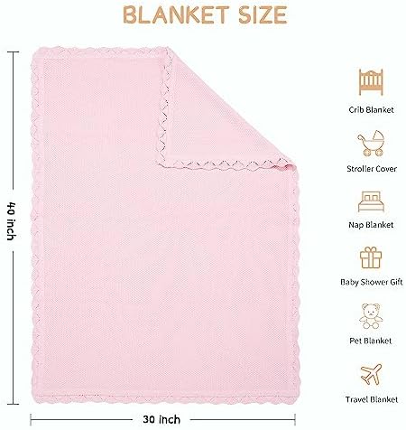 100 Cotton Baby Blanket Knit Soft Warm Light Pink 30x40 Inches