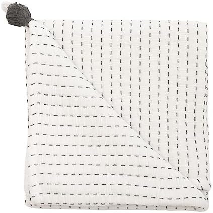 Crane Baby White and Black Stitched Stripe Blanket