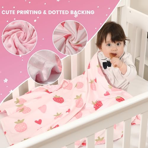 VivaCozy Baby Blanket with Strawberry Pink Design