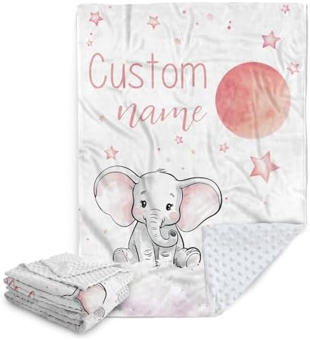 Personalized Baby Blanket with Name Pink Elephant Double Layer Dotted Swaddle