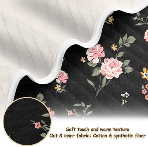 Wfrish Baby Blanket Rose Floral Pink Minky 30x40 In
