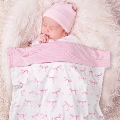 Pink Bow Baby Blanket for Girls 40x30 Inch Swaddle Blanket