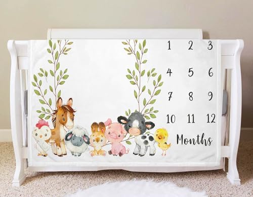 Yuzioey Farm Animals Milestone Blanket 50x40