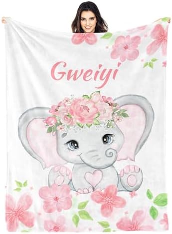 Personalized Baby Elephant Blanket 30x40 Inches for Newborns