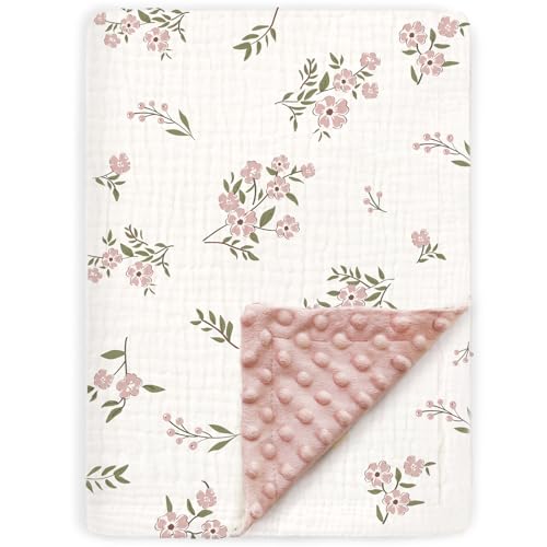 BOPRIO Pink Floral Muslin Baby Blanket 30x40