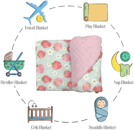 Soft Mink Baby Blanket Strawberry Floral Double Layer Dotted Backing 30x40